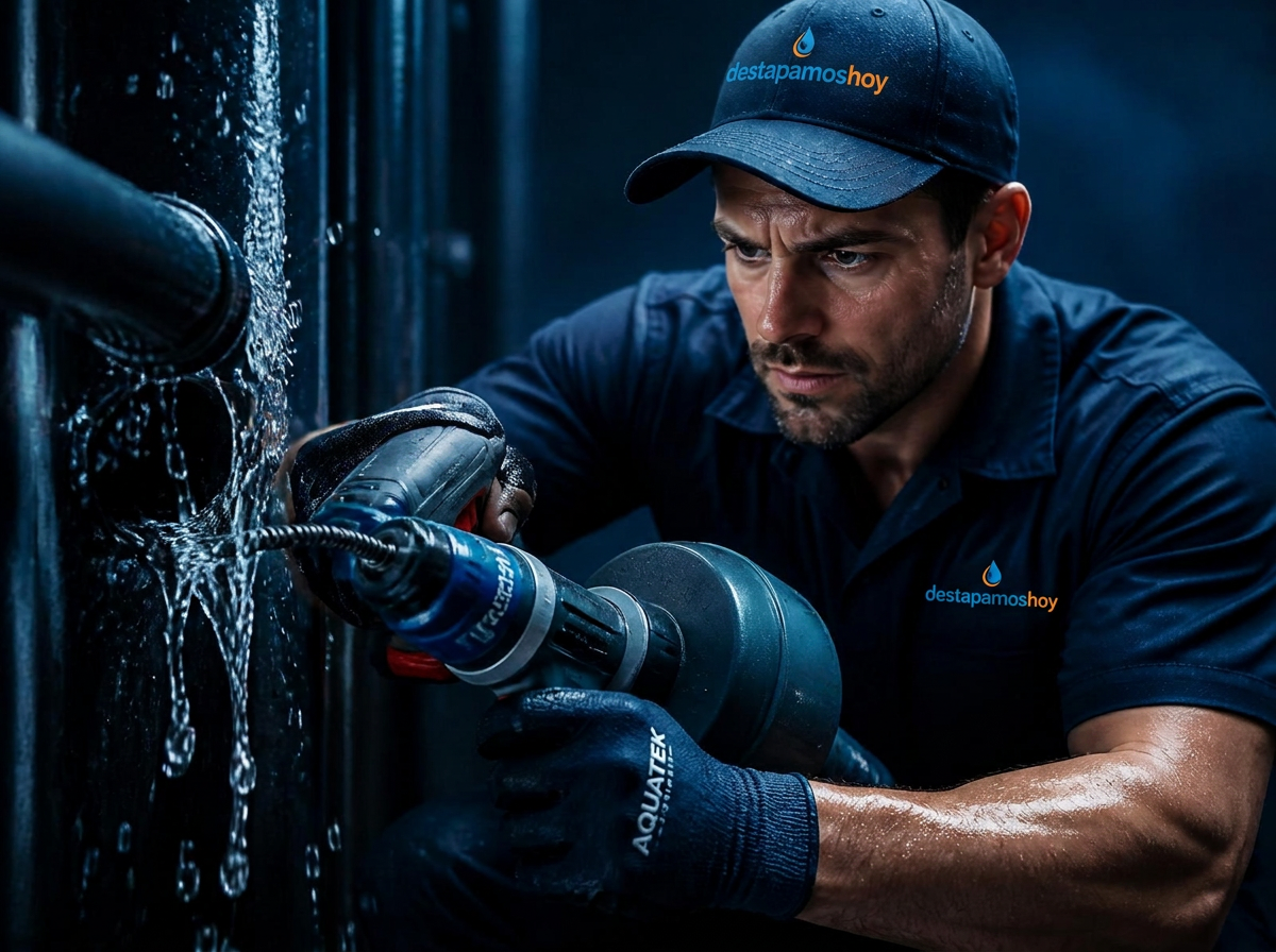 Técnico profesional destapando cañerías